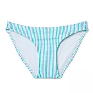 Xhilaration Seersucker Hipster Bikini Bottom Green Blue White Vertical Stripes